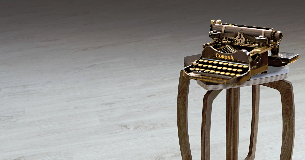 Corona merkkinen mekaaninen kirjoituskone Opilion design jakkaran päällä
